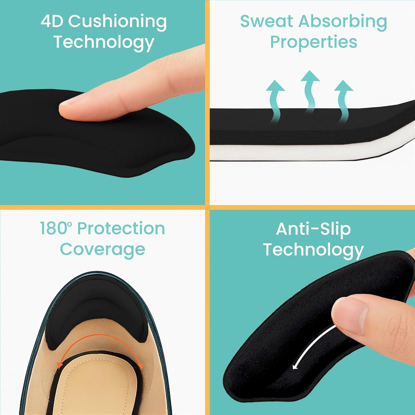 Walkize Anti Slip Heel Pads for Shoes Women & Men - Cushioned Heel Grips - Shoe Inserts for Women - Blister Prevention, Heel Pain Relief & Comfort in High Heels, Dress Shoes (2 Pairs,Black)