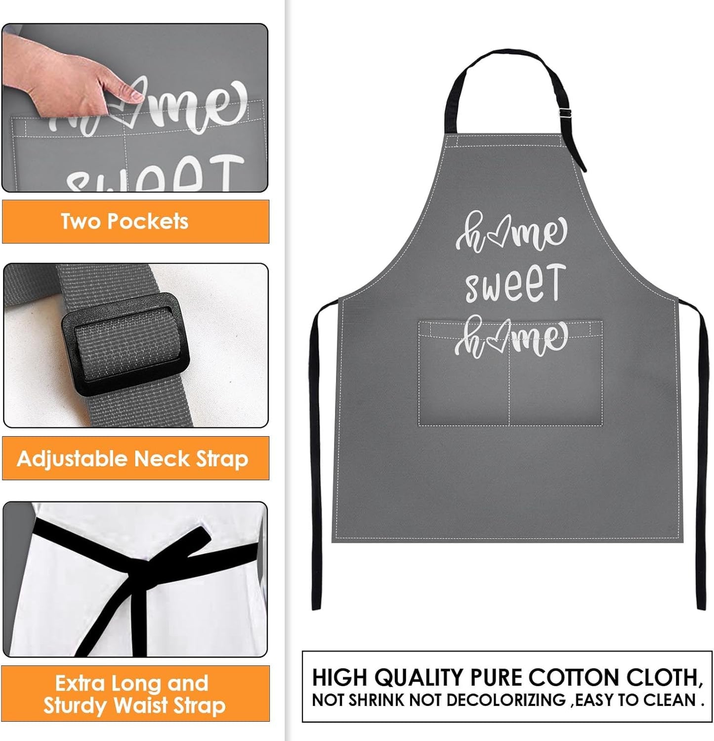 2 Pack Aprons, Home Sweet Blue Grey Adjustable Bib Aprons with 2 Pockets for Women Men Couple Lovers Chef Kitchen Cooking Baking Gardening Geometric Flowers Daisy Apron 32x28 Inches