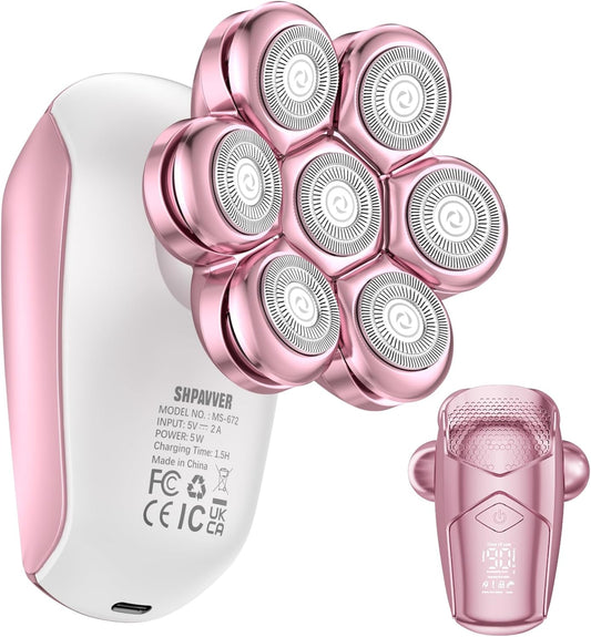 SHPAVVER Electric Razors for Women Legs: Rechargeable Body Shaver - Waterproof Wet Dry Hair Remover - Trimmer for Lady Face Underarms (Pink)