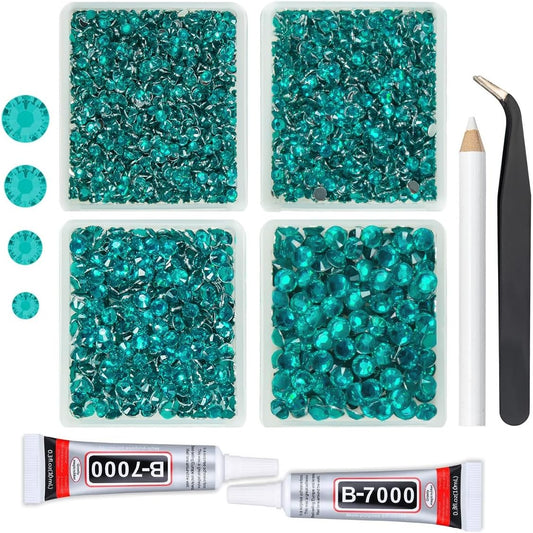 Cyan Green Crystal Resin Rhinestones w B7000 Jewelry Glue for Bedazzling Crafting Turquoise Blue Flatback Stones Gems 3mm 4mm 5mm 6mm Diamonds Crystals Charms for Nails Face Eye Makeup Crafts