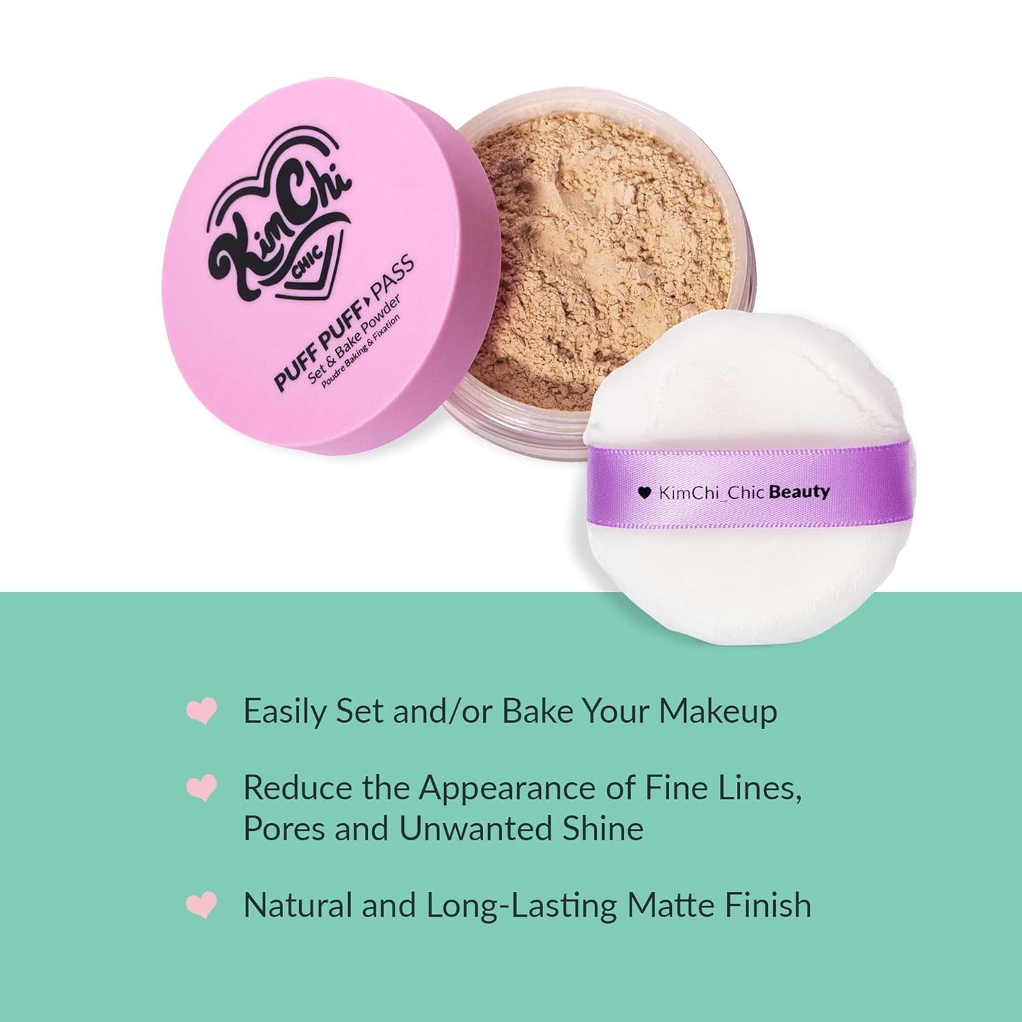 Kimchi Chic Beauty Puff Puff Pass Set and Bake Setting Powder for Makeup, Extra Fluffy Loose Face Powder Poof, Soft Natural Face Makeup for Uneven Skin Tone, 04 Peachy