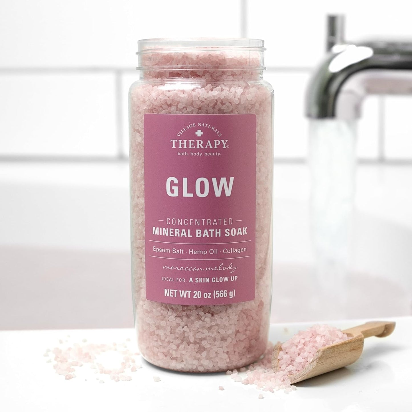 Village Naturals Therapy Glow Concentrated Mineral Bath Soak, Moroccan Melody Scent, 20 oz, Pack of 4