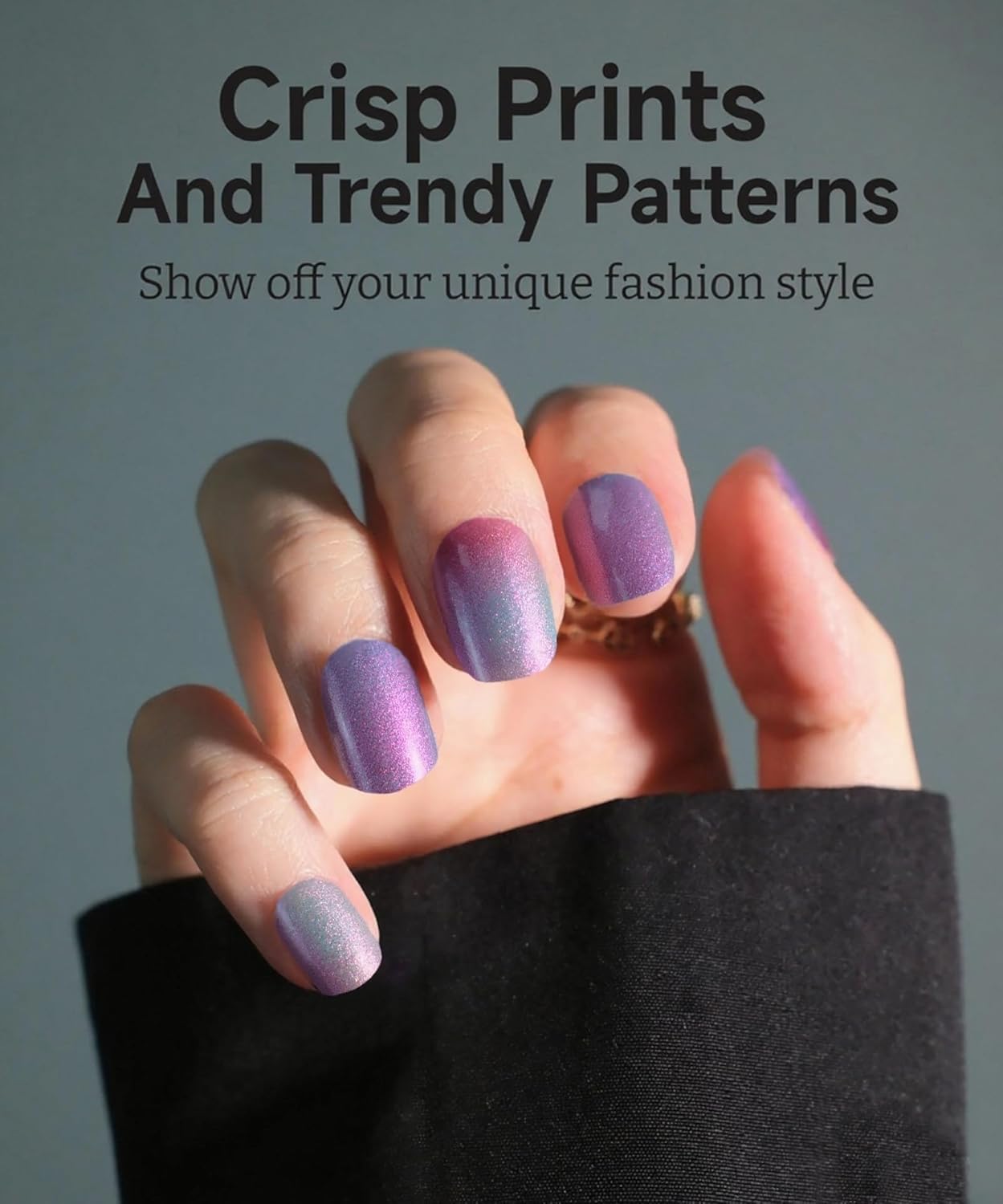 Glitter Nail Polish Strips, 32 Pcs Salon Quality Gel Nail Stickers, Long Lasting Wraps Easy to Use & Remove (Violet Haze)