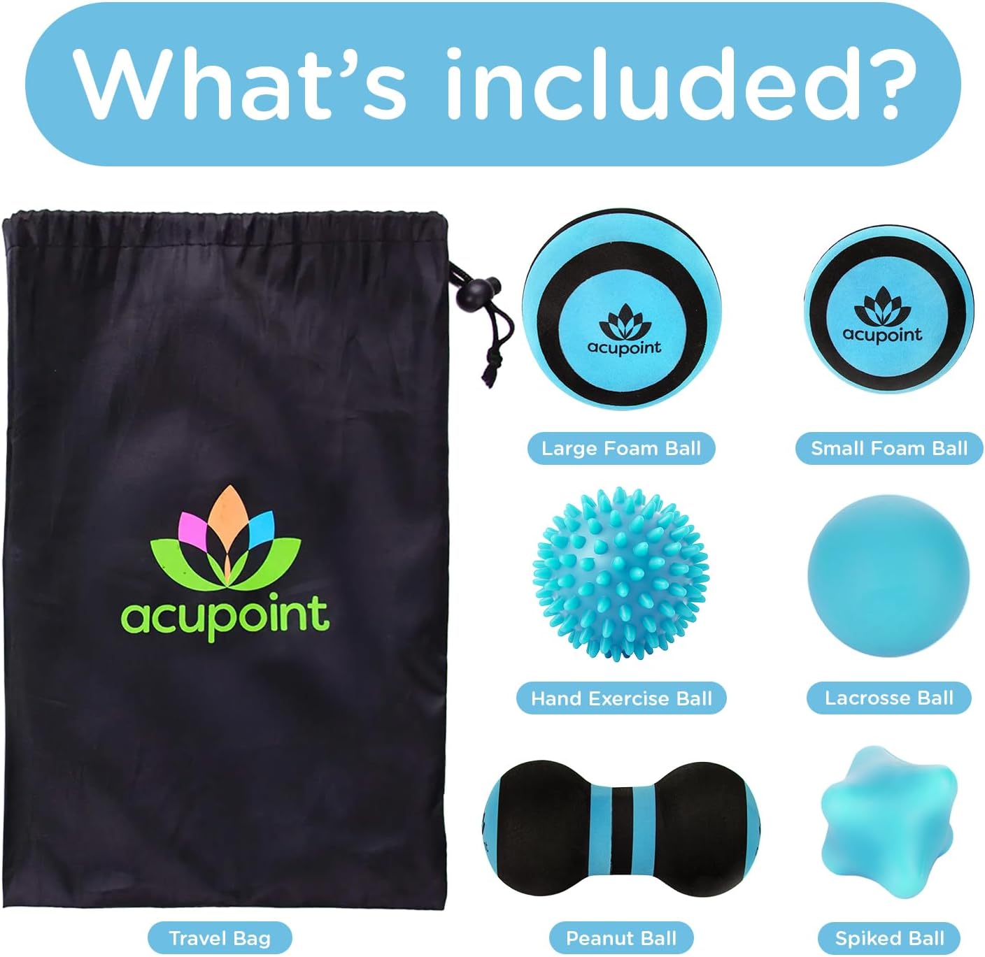 Massage Ball Therapy Set for Muscle Knots and Post-Workout - Physical Therapy Balls, Trigger Point & Yoga Therapy, Massage Ball for Feet - 6-Piece Set (Blue)