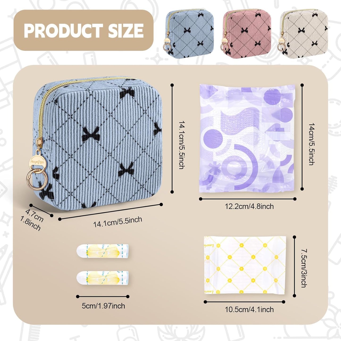 Period Bag for Teen Girls, Corduroy Cute Sanitary Napkin Storage Bag, Menstrual Pad Bag Tampon Holder for Purse