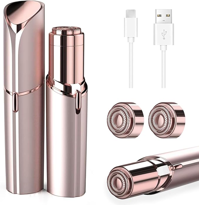 tuokiy Facial Hair Remover for Women, Face Shaver for Women, Lady Face Electric Razor for Lip, Chin, Peach Fuzz, 2 Replacement Heads and USB Rechargeable