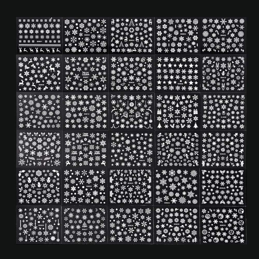 30 Sheets Christmas Nail Art Stickers - 3D Self-Adhesive Snowflake & Santa Claus Nail Decals for Xmas & New Year