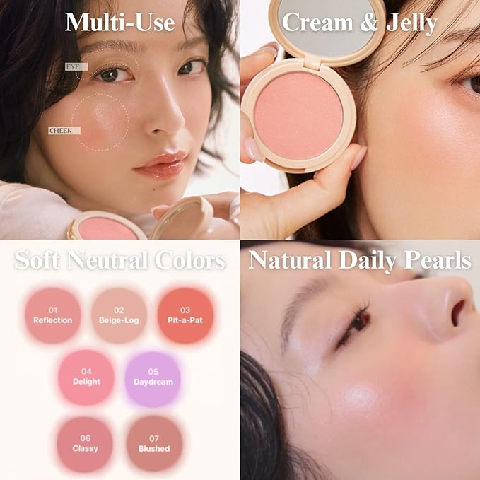 EGLIPS All Over Blusher - Multi-Use Cream Jelly Blush for Eyes & Cheeks Buildable and Blendable Texture with Shimmery Pearls Natural Korean Face Makeup (06 CLASSY, 0.18 oz)