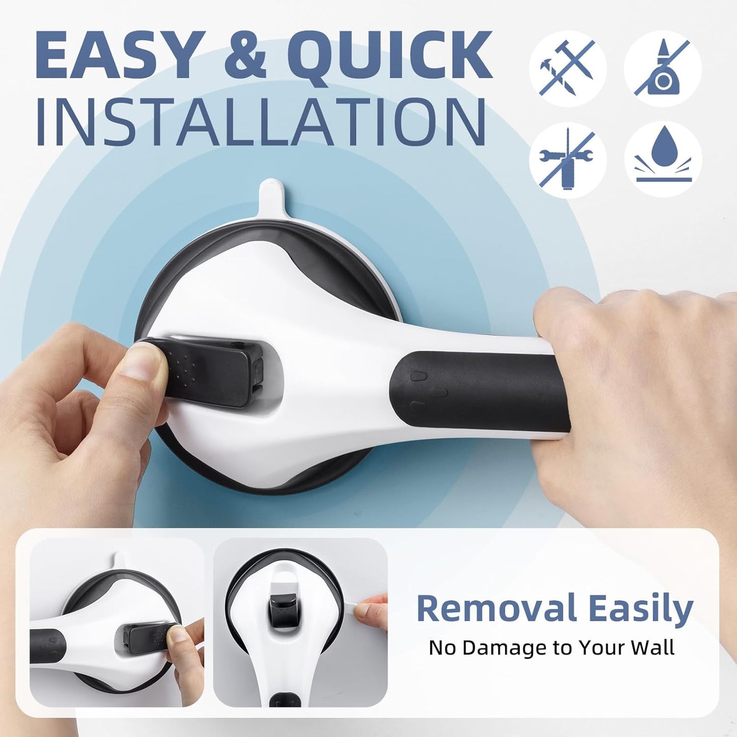 Grab Bars for Bathtubs and Showers Glow in The Dark, 17 inch Suction Grab Bar, Shower Handle Safety Grip Handrail for Seniors and Elderly, Removable Waterproof No Drilling, Black