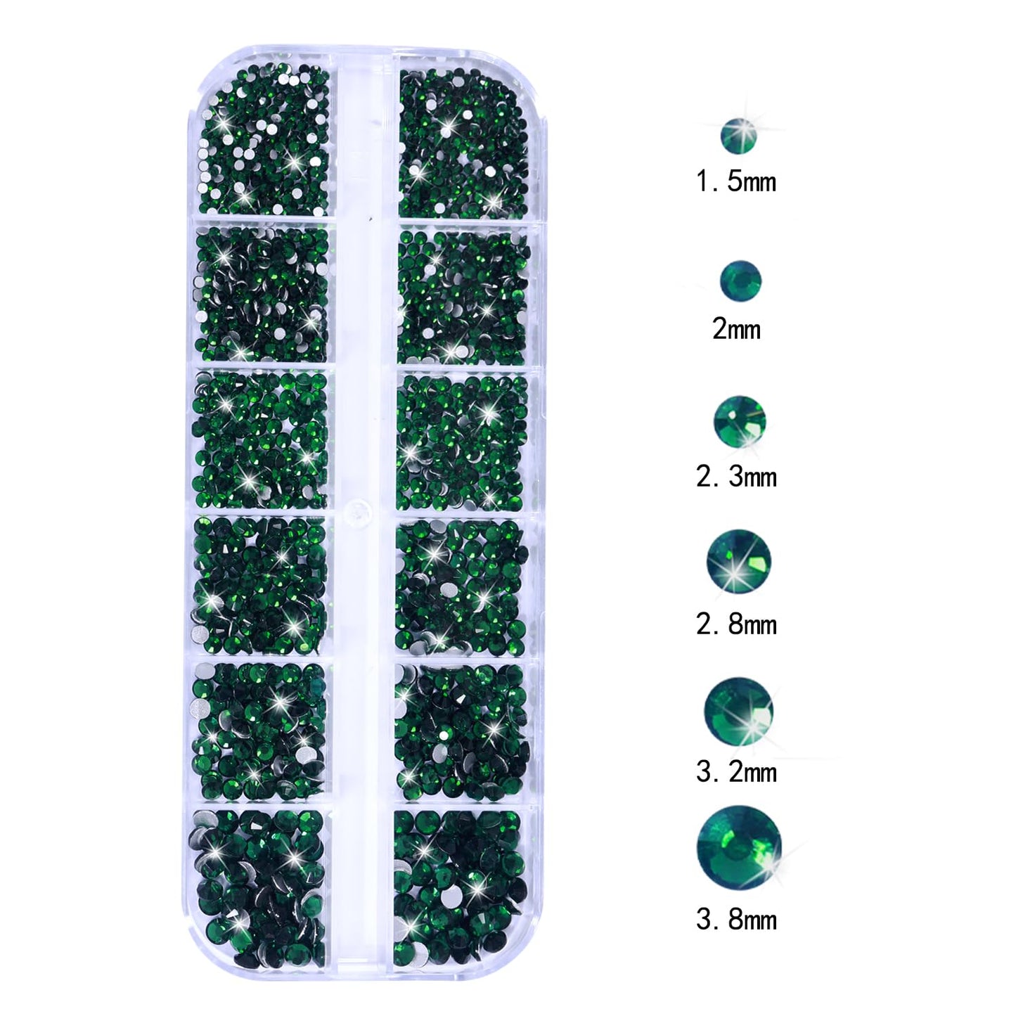 HNUIX Nail Rhinestones - 3D Multi Shape Size, Emerald Green Nail Gems, Flat Back, with Kit, for Nail Art, DIY Decorations