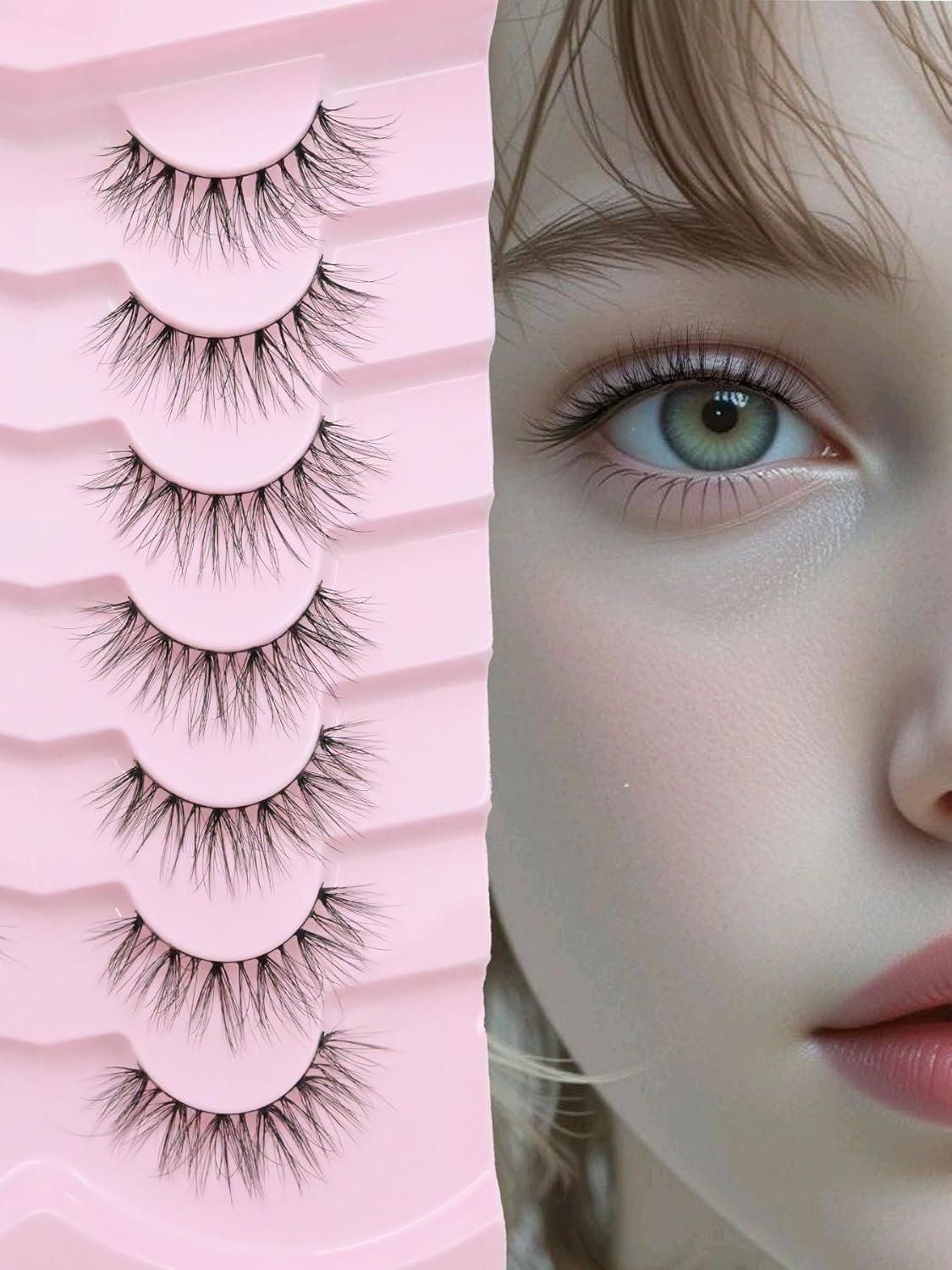 False Lashes Natural Wispy Eyelashes 11mm Short Lashes 3D Volume Fake Eyelashes Thin Cotton Band C Curl Soft Strip Eye Lashes Pack 7 Pairs Siligli
