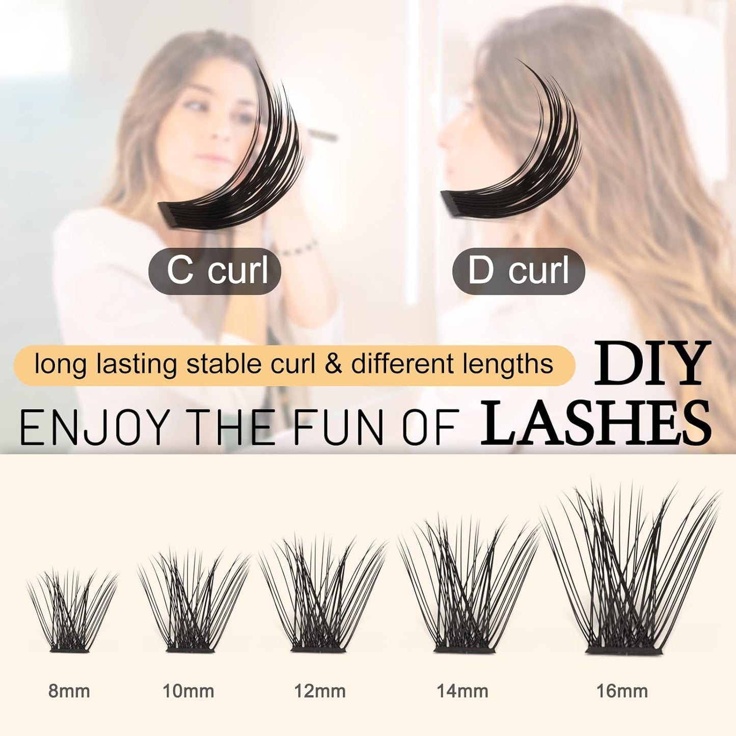 QUEWEL Lash Clusters 72 Pcs Cluster Lashes Wide Stem Eyelash Clusters C/D Curl 8-16mm DIY Eyelash Extensions Mega Style for Self Easy To Use at Home(Mega-C-MIX8-16)