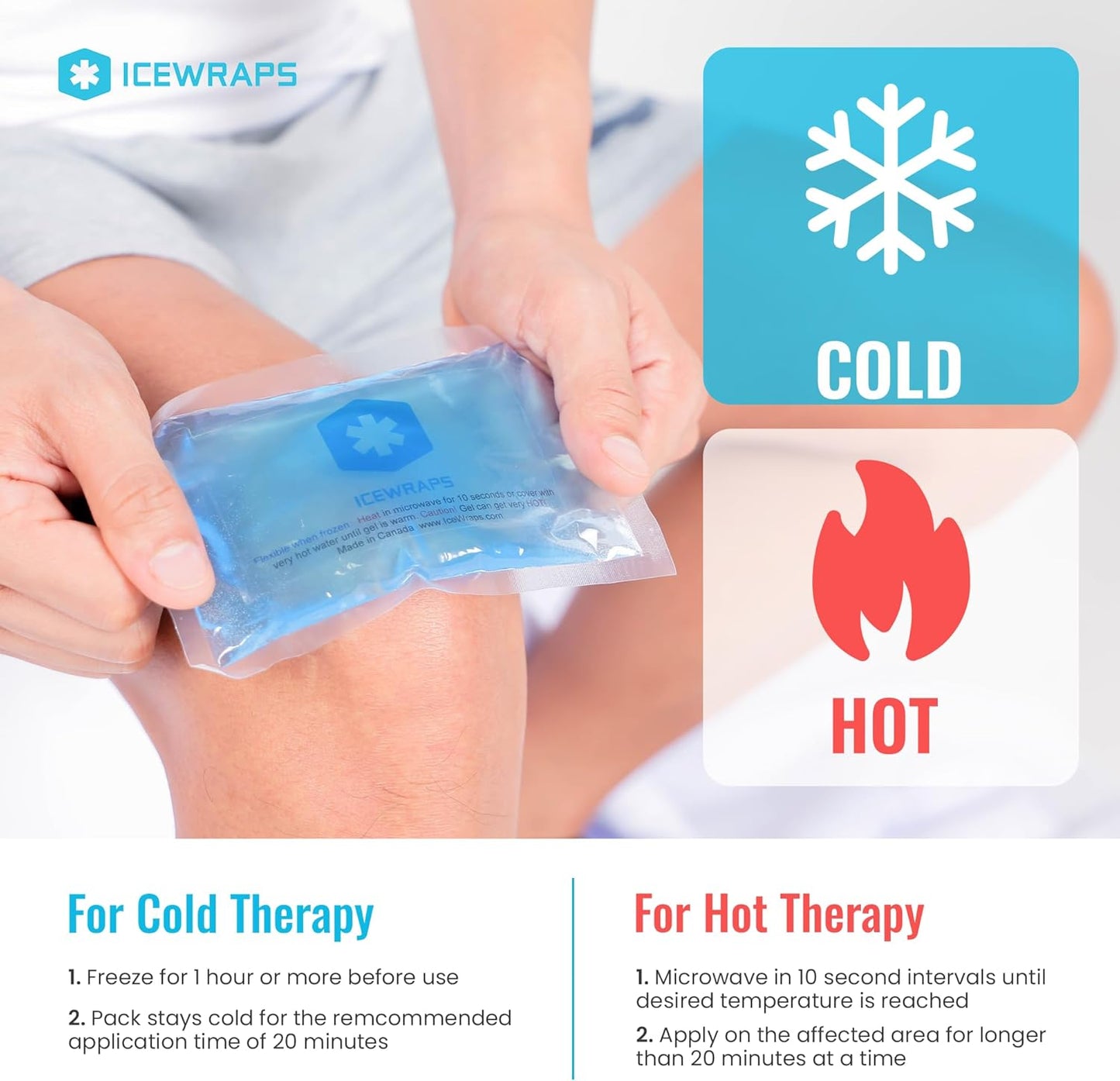 ICEWRAPS Hot & Cold Ice Packs - 3 x 5 in. Soft Gel Ice Packs – Reusable for Injuries Headaches, Joints, Fevers, & More – Made of Pro-Grade, Puncture-Proof Material (6 Packs)