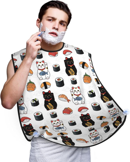 Men's Beard Maintenance Apron, Waterproof & Easy Clean, Japanese Sushi and Lucky Cat