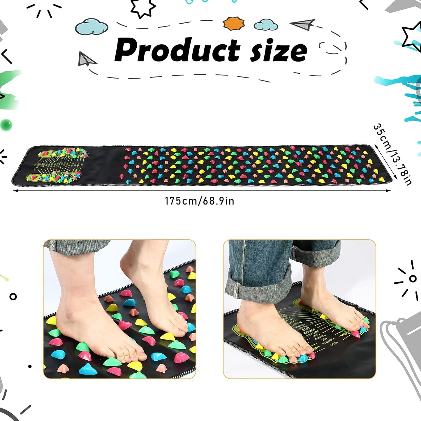 BBTO Foot Massage Mat Reflexology Walk Stone Road for Acupressure Foot Massage Acupoint Mat for Long Sitting Elderly Students and Office Workers(68.9 x 13.78 Inches)