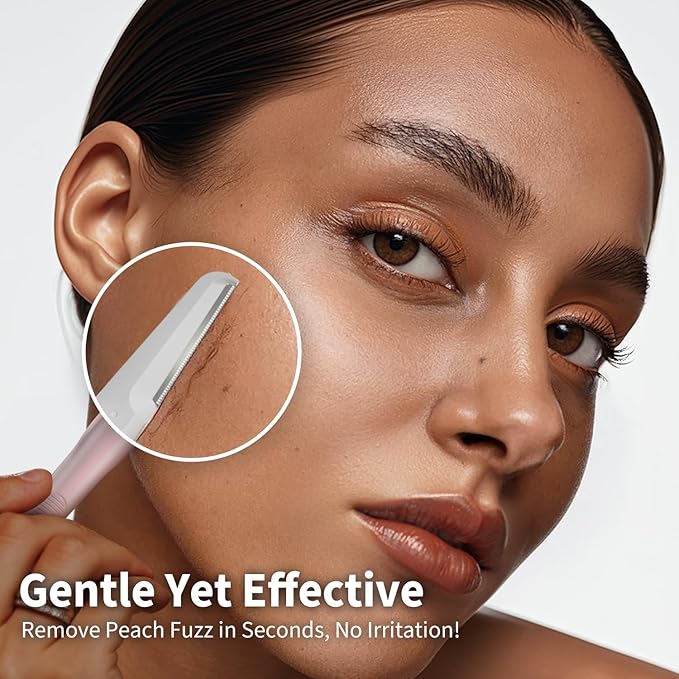 Face Razors for Women, Dermaplane Razor for Women Face, Eyebrow Razor, Facial Razors, Dermaplaning Tool, Reusable Metal Handle with 4 Microblades for Sensitive Skin, Peach Fuzz Remover, Pink