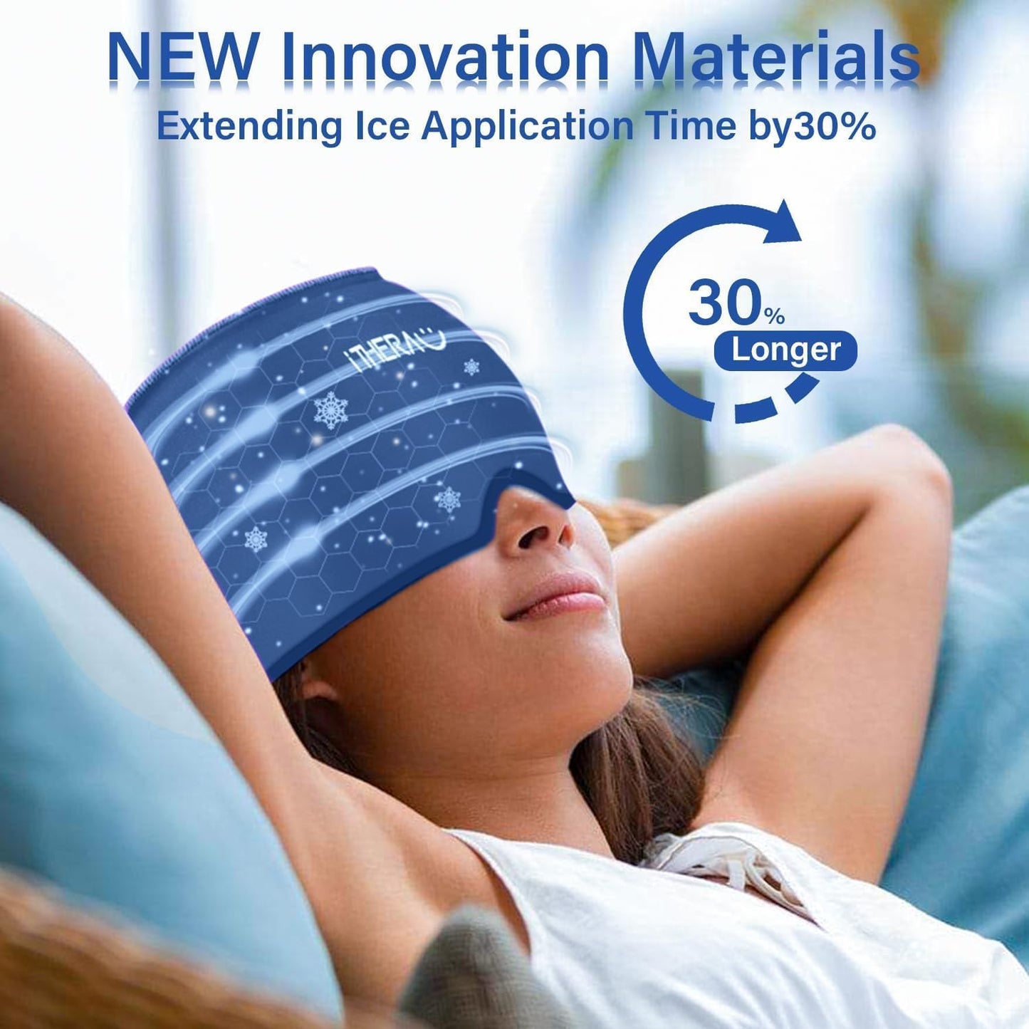 iTHERAU Migraine Relief Cap，Migraine Ice Head Wrap，Headache Ice Hat，Cold Therapy Headache Relief Cap for Migraine Eyes Mask Dark Blue Headache Ice Pack Stress Relief