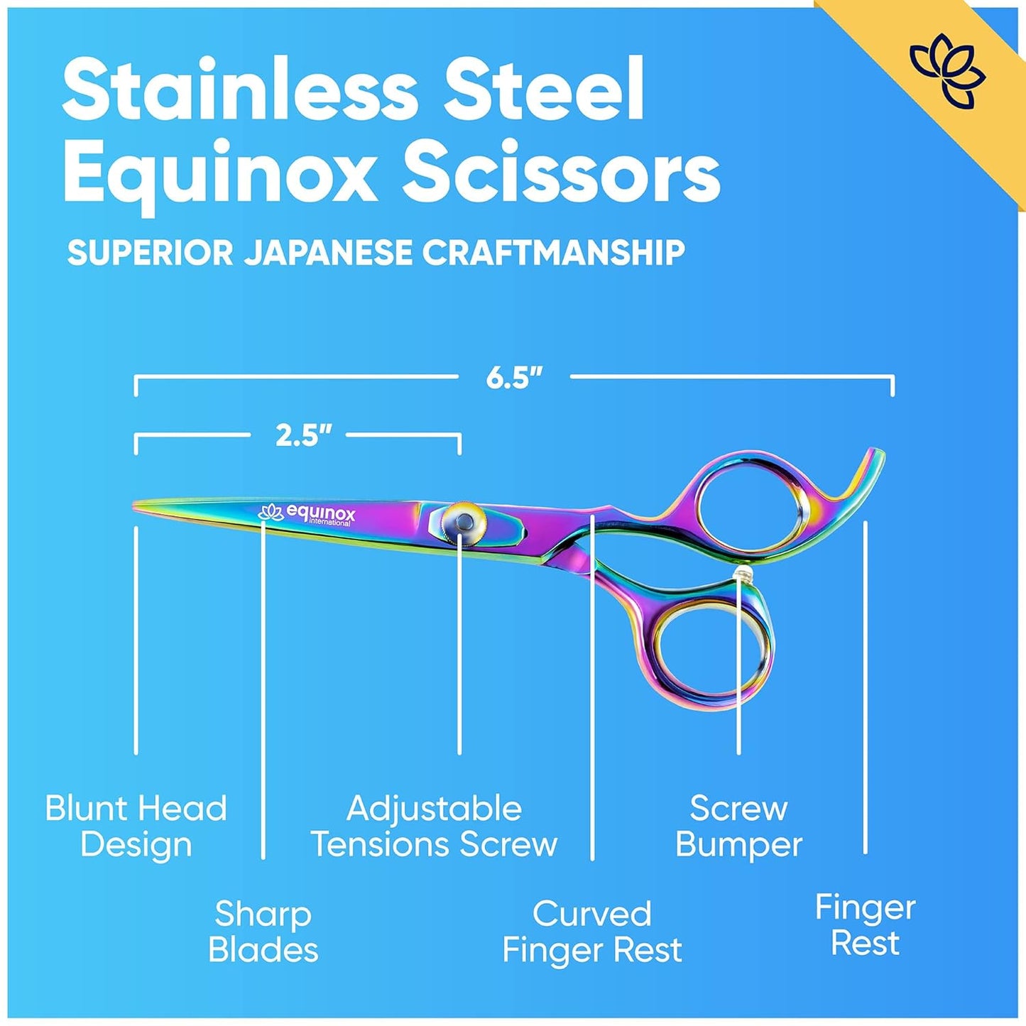 Equinox Razor Edge Series Professional Hair Scissors - 6.5” Premium Japanese Stainless Steel Hair Cutting Scissors, Hair Shears, Hair Razors for Hair Cutting, Barber Accessories & Hair Salon Supplies