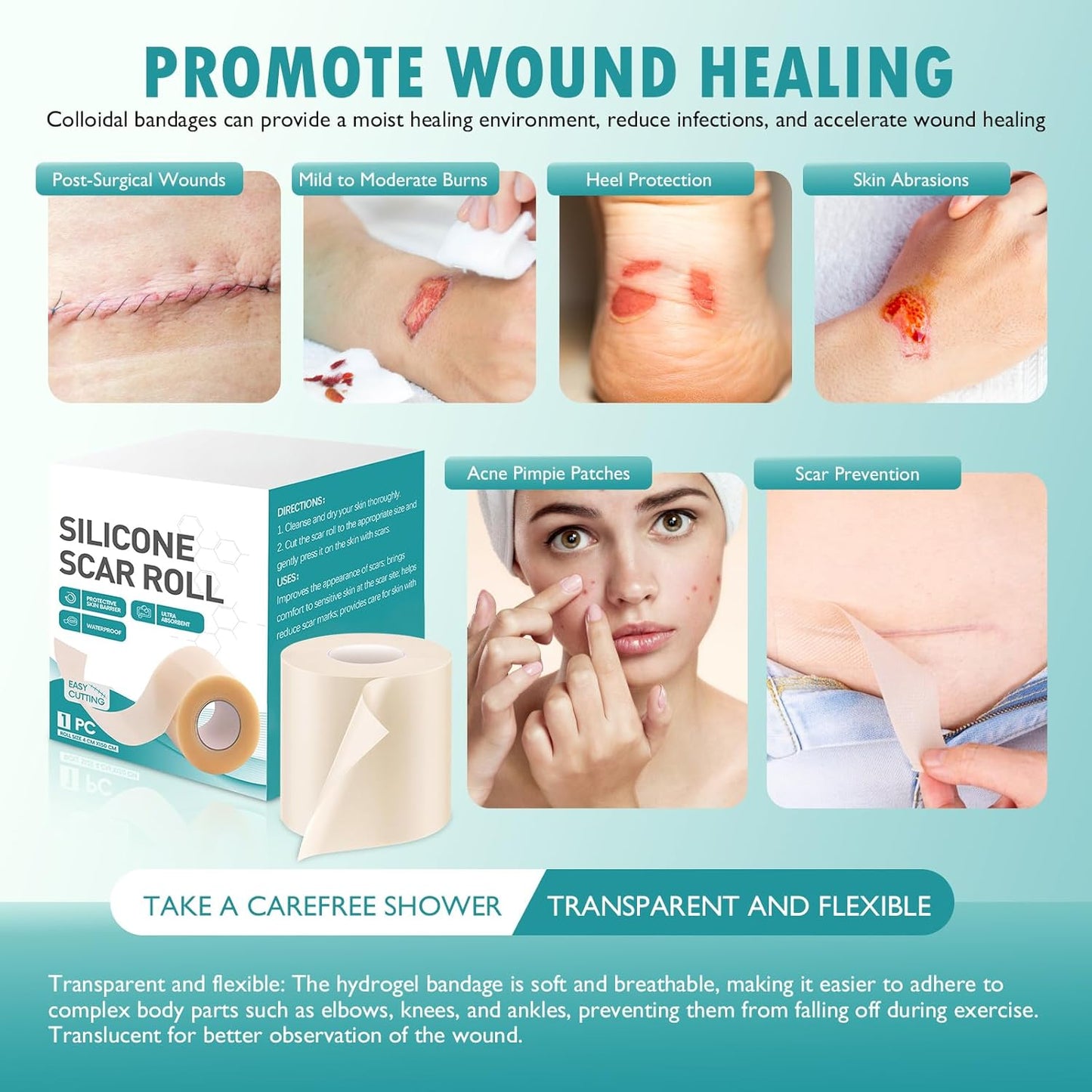 Hydrocolloid Roll for Wound Care,Hydrocolloid Patch Bandages with Self-Adhesive,Grade Hydrocolloid Roll with Self-Adhesive, Ultra Absorbent, Flexible & Waterproof (2in x 12ft) (2PCS)