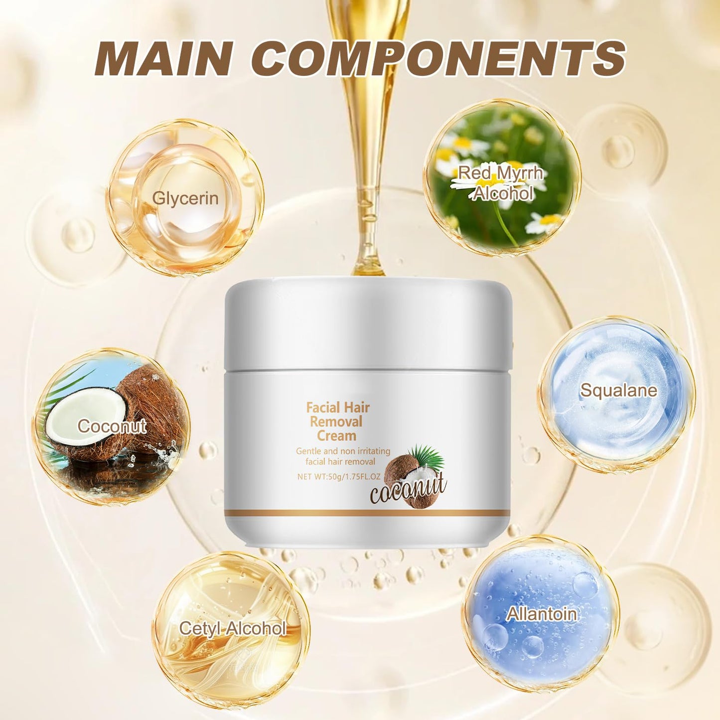 Facial Depilatory Cream, Coconut Hair Remover for Upper Lip and Chin for Face Hair Remover for Body Sensitive Skin Gentle and Non-Irritating,Body Hair Removal Cream for Women(2PCS)