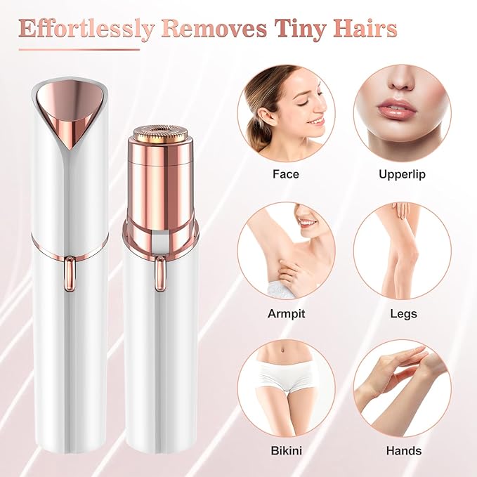 Facial Hair Remover for Women, Face Hair Trimmer, Rechargeable Women's Facial Shaver, Painless Lady Shavers for Women for Face Hair, Upper Lips, Peach Fuzz, Bikini Body-White