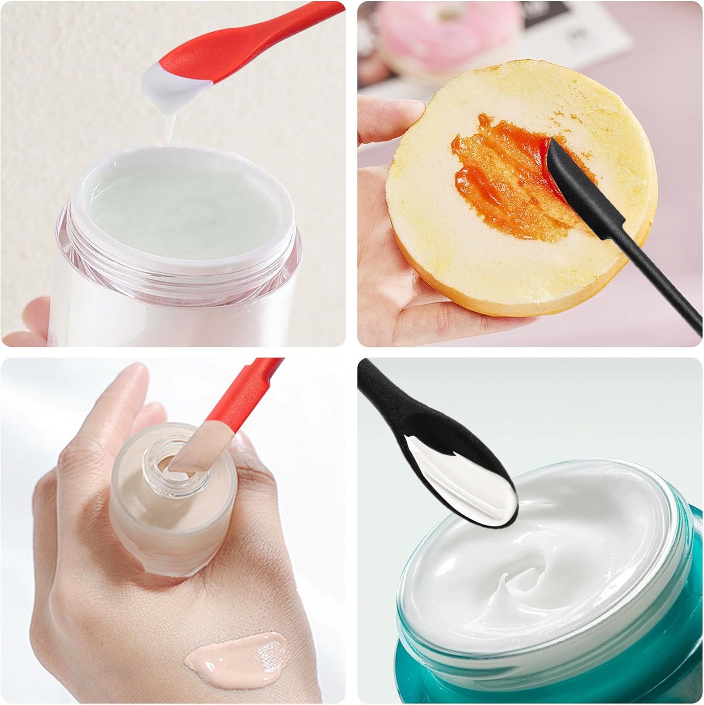 Mini Spatula Silicone Spatula Set - 2pcs Small Makeup Scrapers for Cosmetics, Reusable Beauty Tiny Tools, Thin Jar Scraper, Get Last of Makeup Out, Black and Red