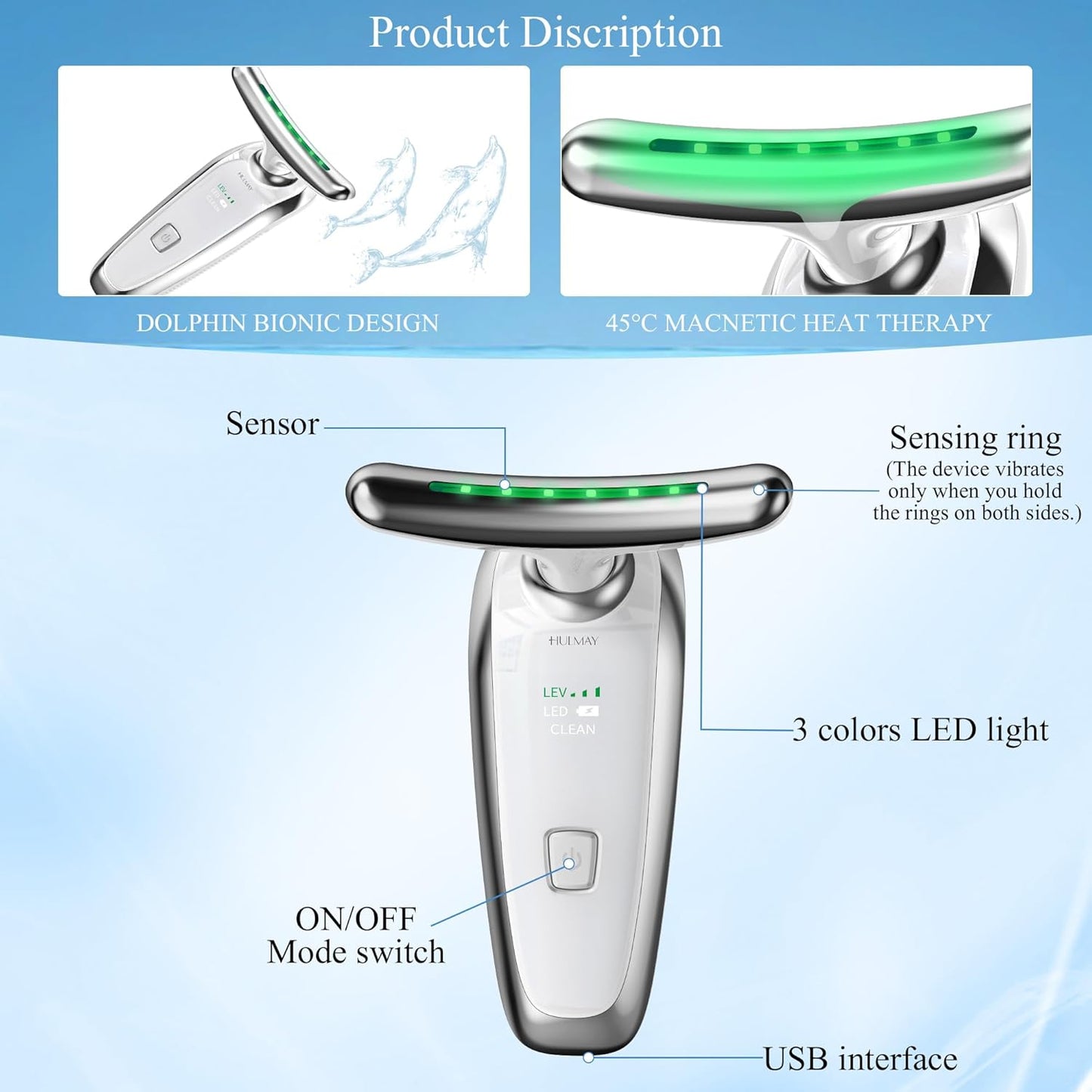 7-in-1 LED Facial & Neck Massager Tool, Red Light Therapy for Face, Reduce Fine Lines & Double Chin, Neck Tightening, True Beauty Glow Facial Massager - at Home Skin Care Sculpting Tool