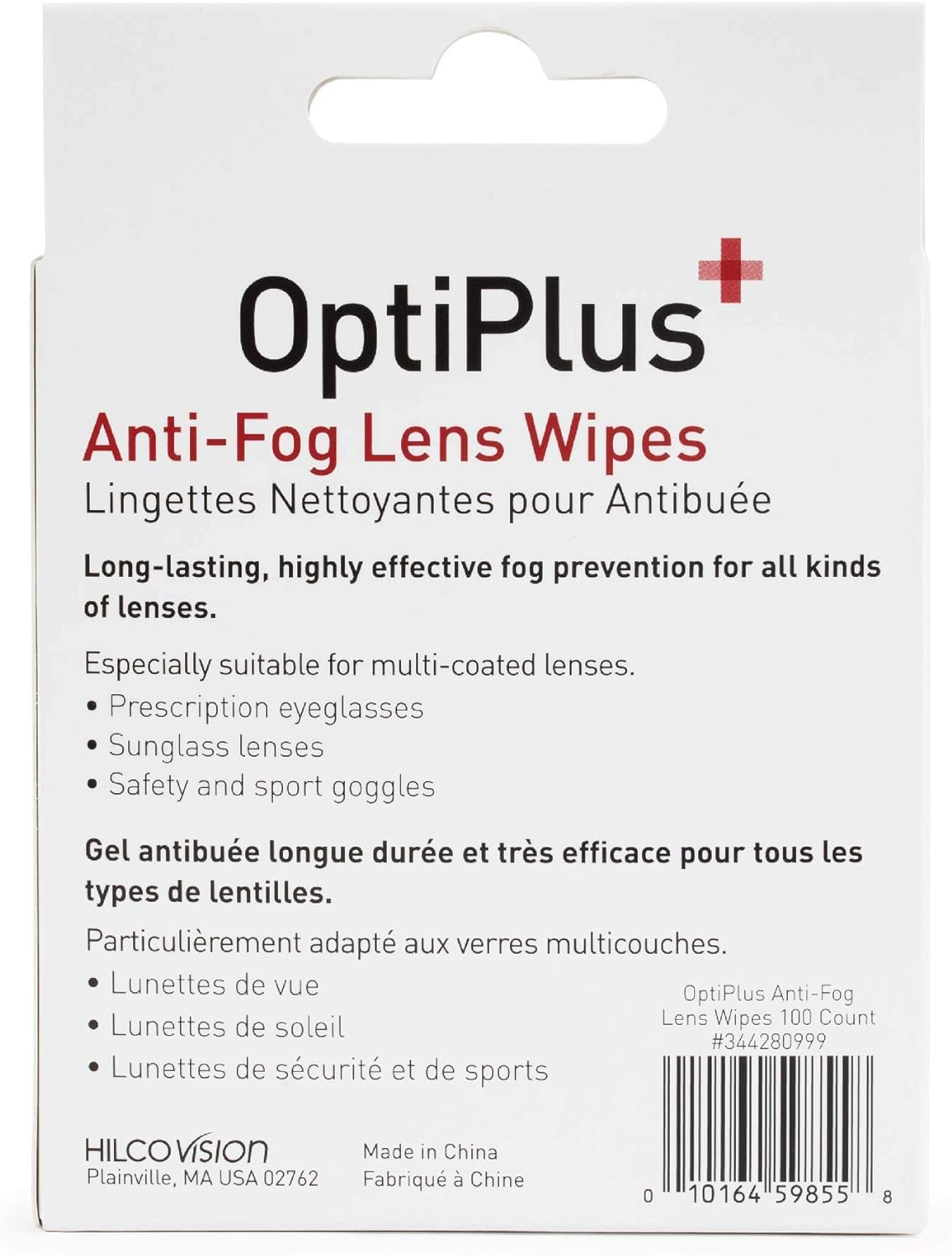 OptiPlus Anti Fog Pre-Moistened Cleaning Wipes for Glasses, Screens, Lenses - Quick-Dry, Scratch-Free, 100 Count