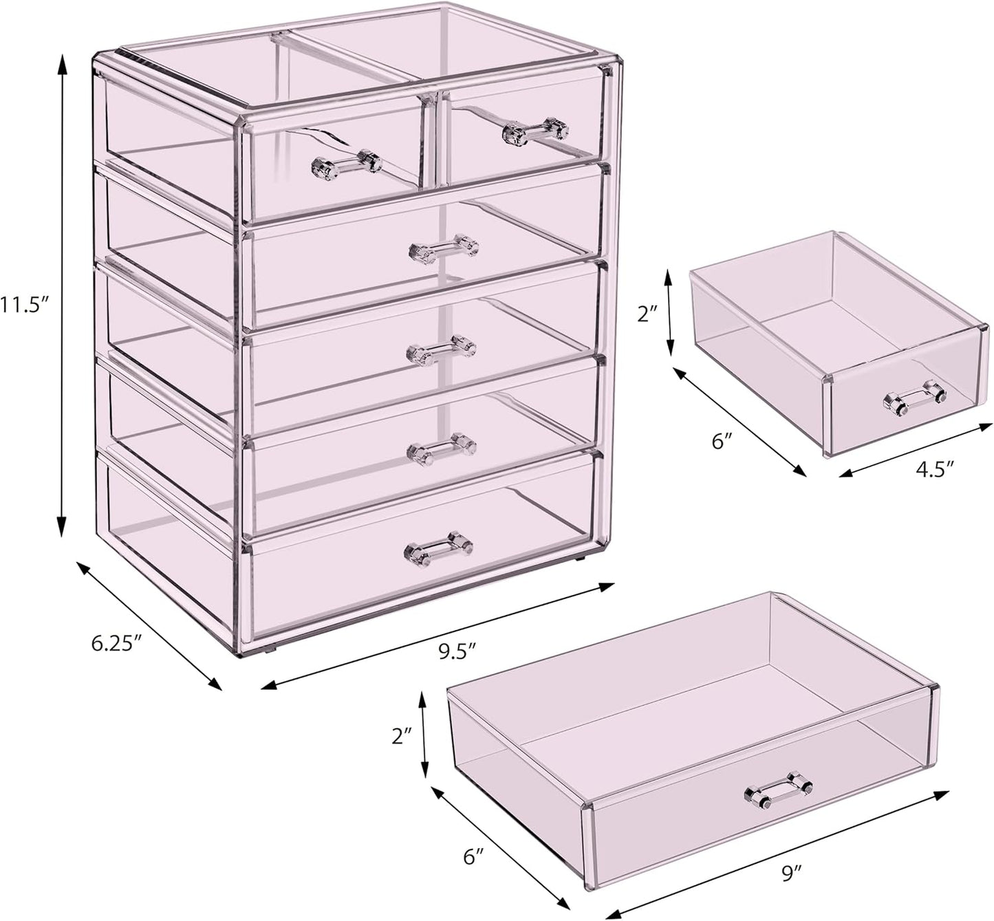 Sorbus Acrylic Makeup Organizer - Organization and Storage Case for Cosmetics Make Up & Jewelry - Big Clear Makeup Organizer for Vanity, Bathroom, College Dorm, Closet, Desk (4 Large, 2 Small Drawers)