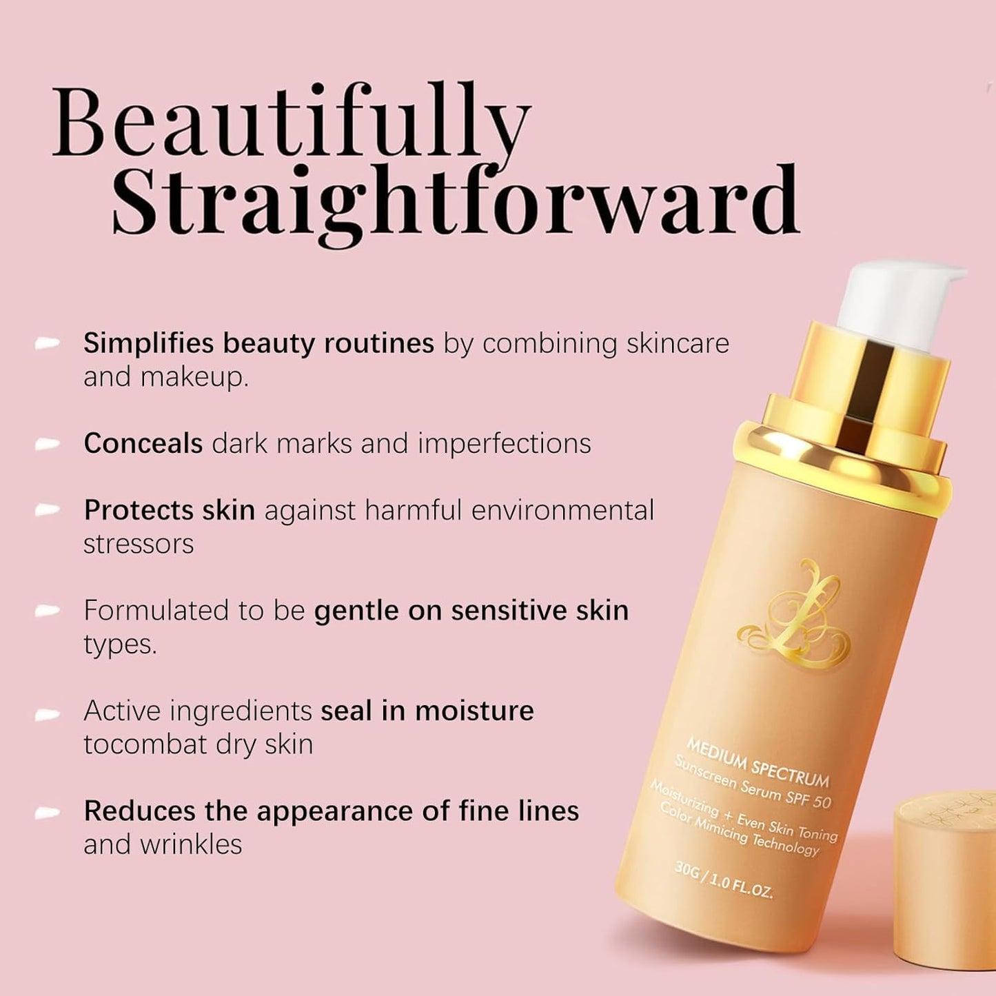 Match Foundation 4-in-1 with SPF 50 : Color Changing Foundation Medium Spectrum with 2 Brushes and 2 Cosmetics Sponge - Moisturizing & Concealer Face Makeup for All Skin Types