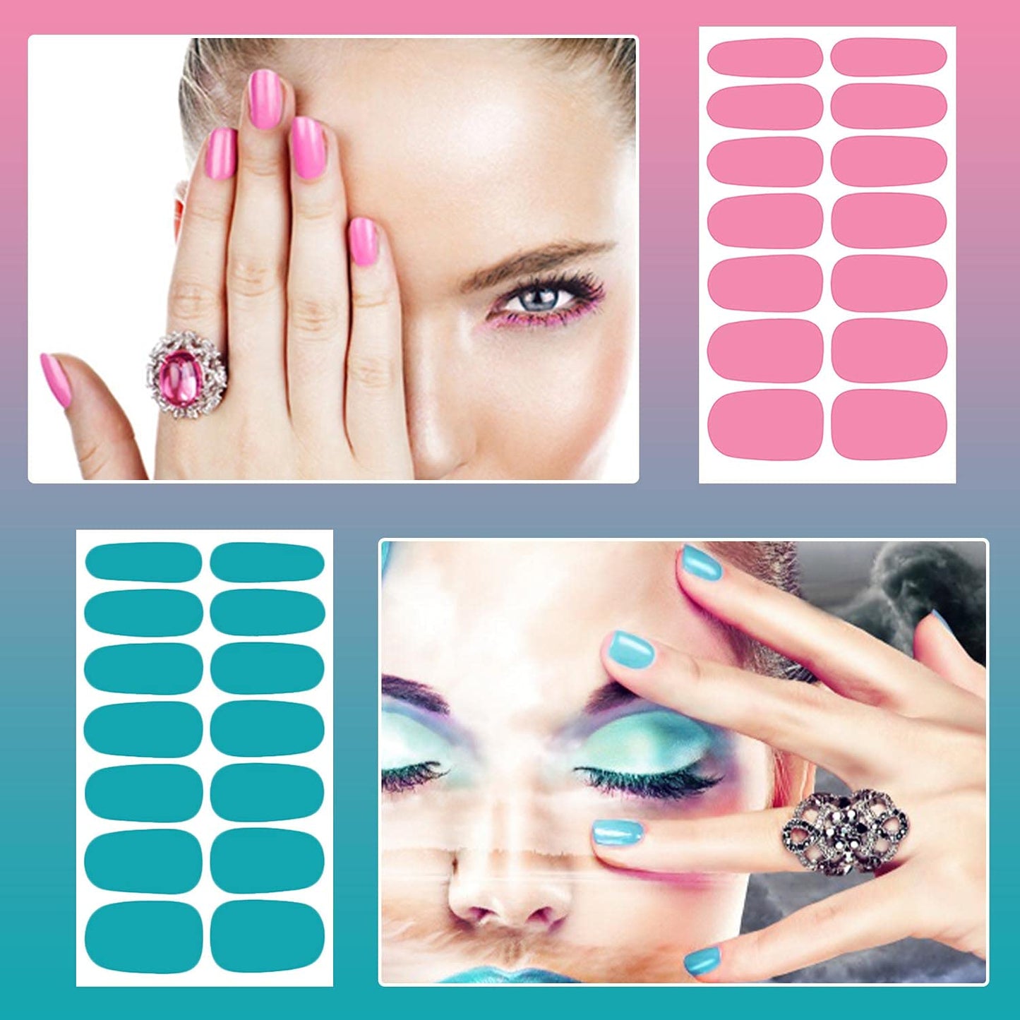 SILPECWEE 224 Pieces 16 Sheets Nail Polish Strips Solid Color Adhesive Nail Stickers Full Nail Wraps for Women Gel Nails Strips Manicure Decals with File (Candy Color)