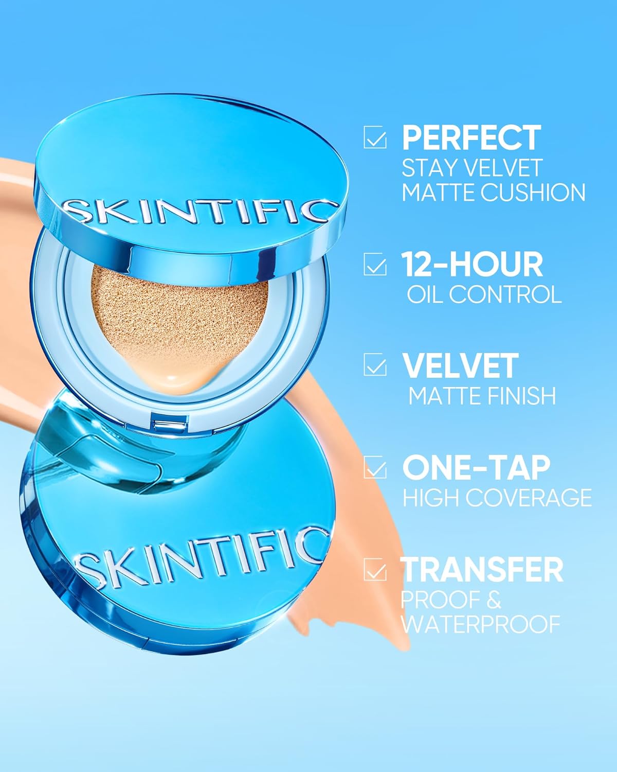 Velvet Matte Cushion Foundation Blue Ultra Cover Powder Foundation, 12h Oil-Control, Lightweight, Long-Lasting, Waterproof Korean Cushion Makeup (06 Honey)