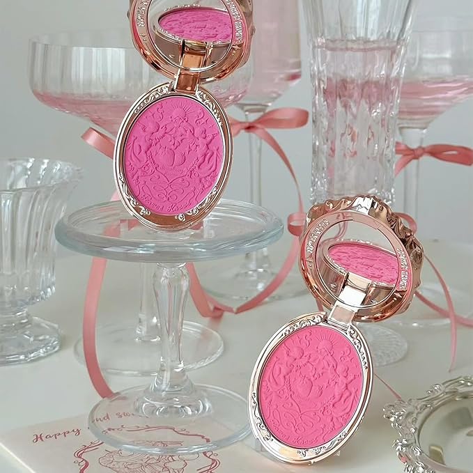 Flower Knows Strawberry Rococo Embossed Blush;Berry Matte Finish;Buildable & Blendable Powder Blush for cheeks,Highly Pigmented;Natural Flush for All Skin Tones(G02 Little Cranberry,4.6g)