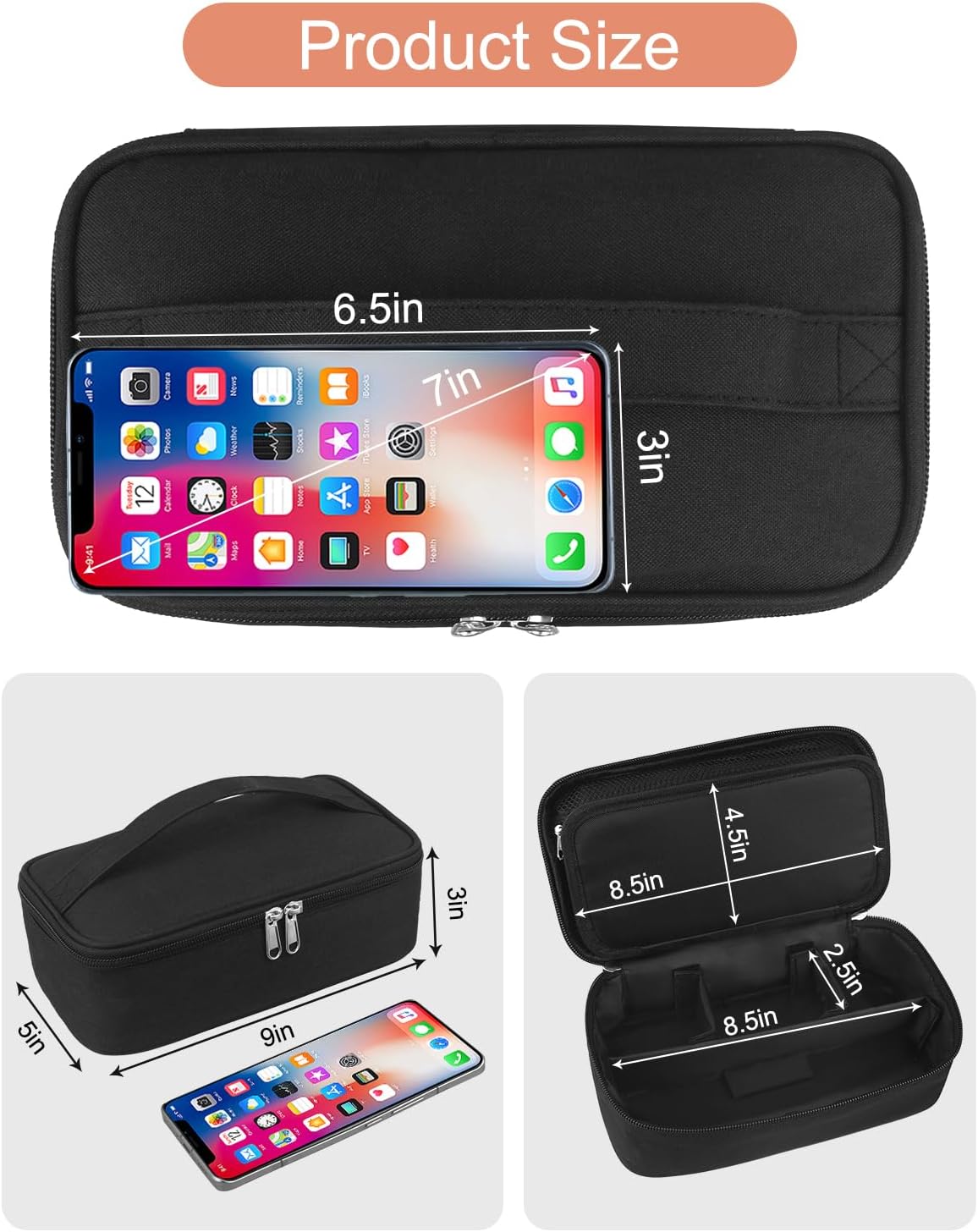 Barber Tool Bag, Hair Clipper Bag Hair Cutting Scissors Storage Bag Shaving Kits Haircut Accessories Organizer Bag Gift for Women (Black)