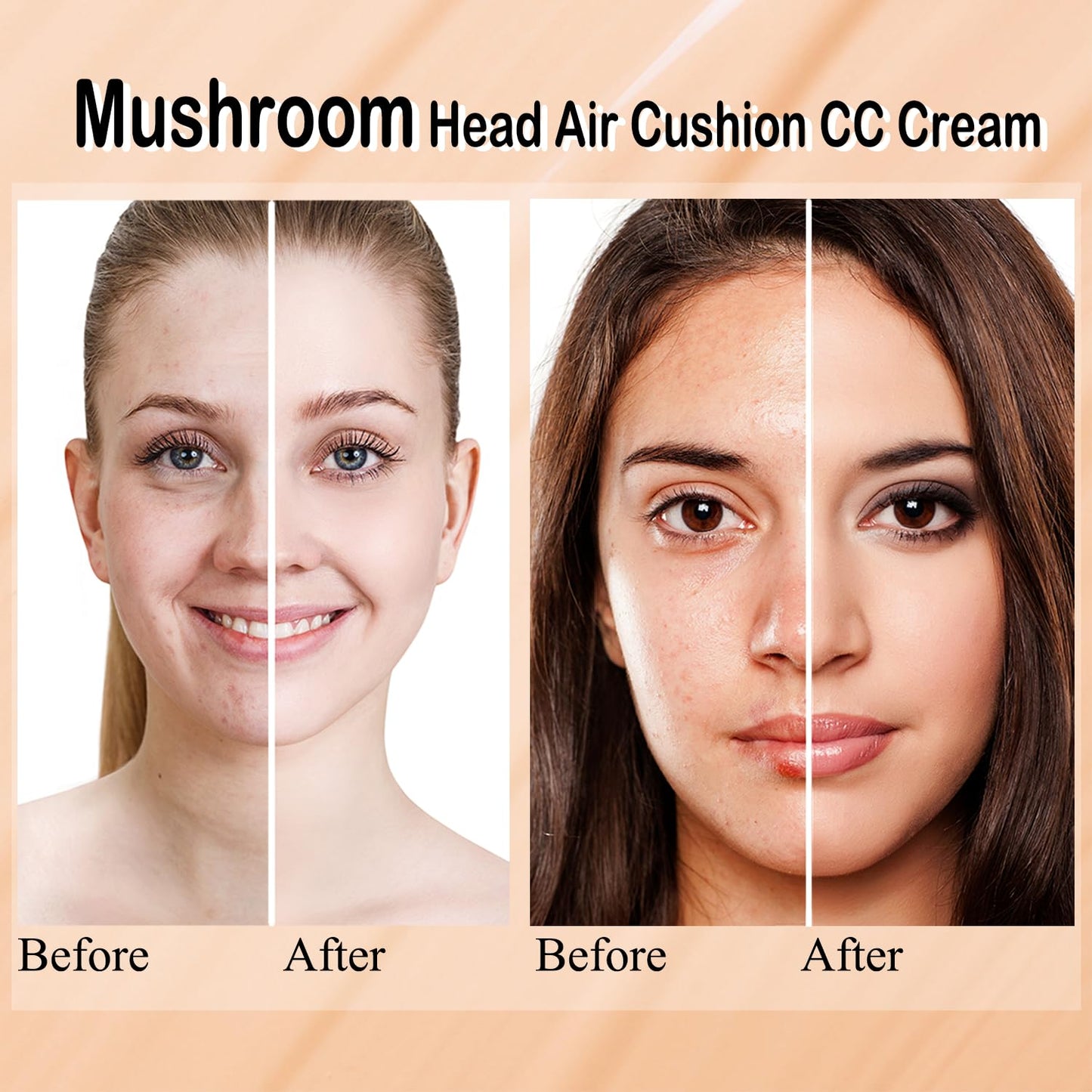 Mushroom Head Air Cushion CC Cream Nature Foundation, Moisturizing BB Cream, Long Lasting Matte Concealer, Bright Makeup Base with Mushroom Makeup Sponge (#04 Buff Beige)