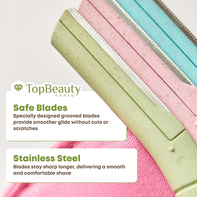 Paris Women Facial Eco Razors - 3 pcs per pack - Wheat Straw Eyebrow Razors - Multipurpose Facial Body Hair Peach Fuzz Removal Trimmer Shaver - Dermaplaning Tool - Protective Safety Cover