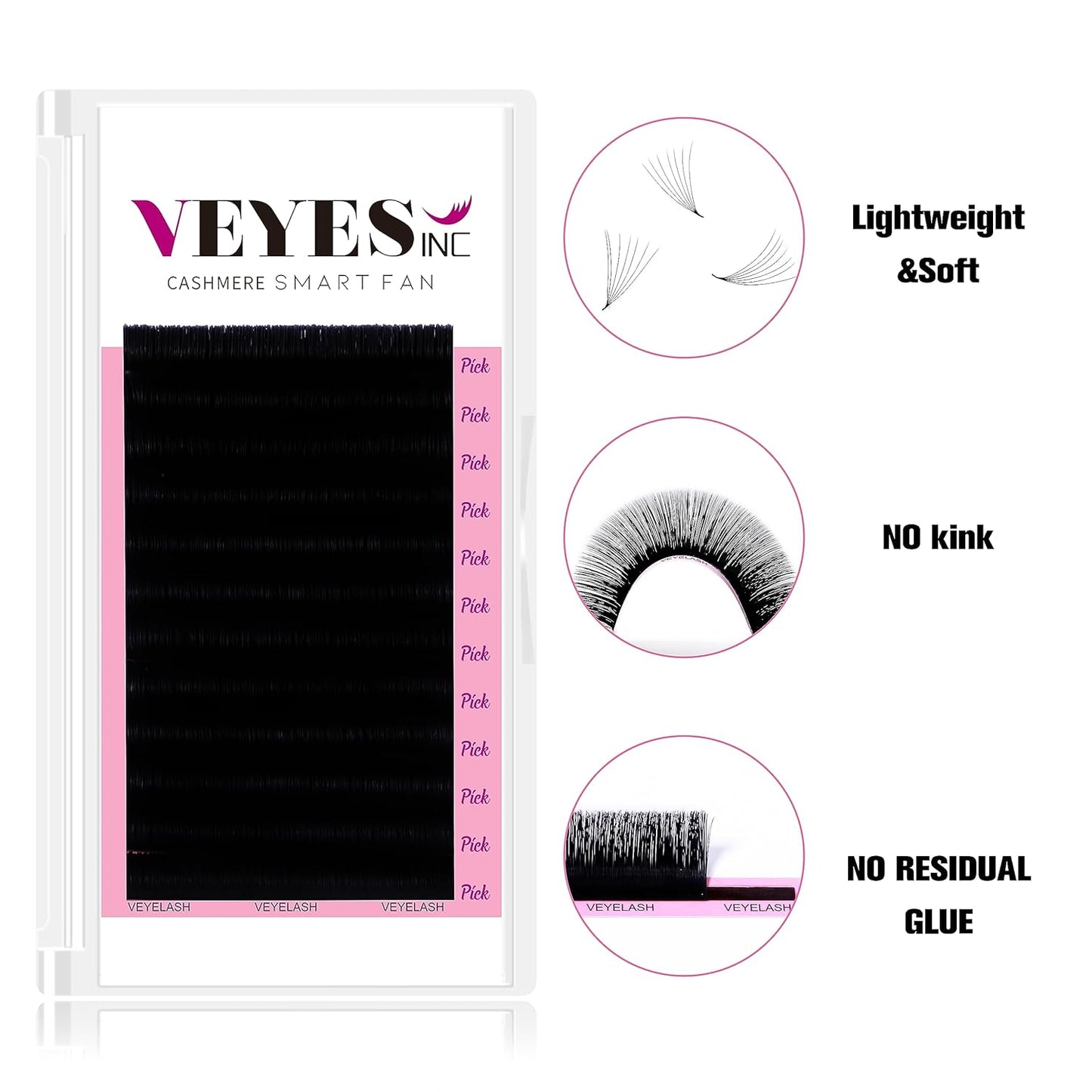 VEYES INC Cashmere Smart Fan Lash Extensions 0.03 0.05 0.07 C/CC/D Curl 8-20mm Mixed & Single Length, Super Matte Black Volume Lashes, Professional Supplies for Lash Techs (0.03 C 14mm)