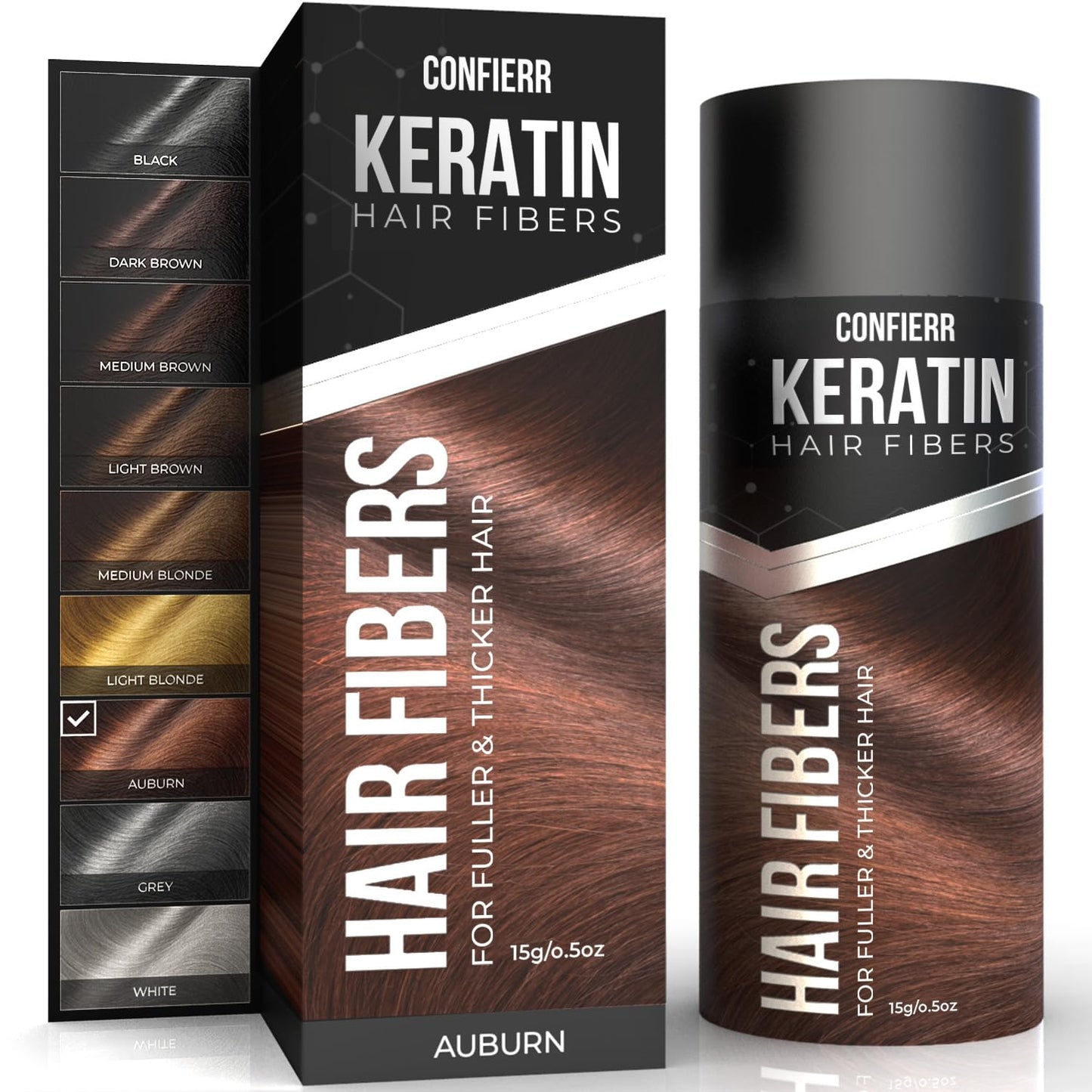 Keratin Hair Fibers for Men & Women - Fill In Fine or Thinning Hair, Instantly Thicker, Fuller Looking Hair (Auburn 15g)