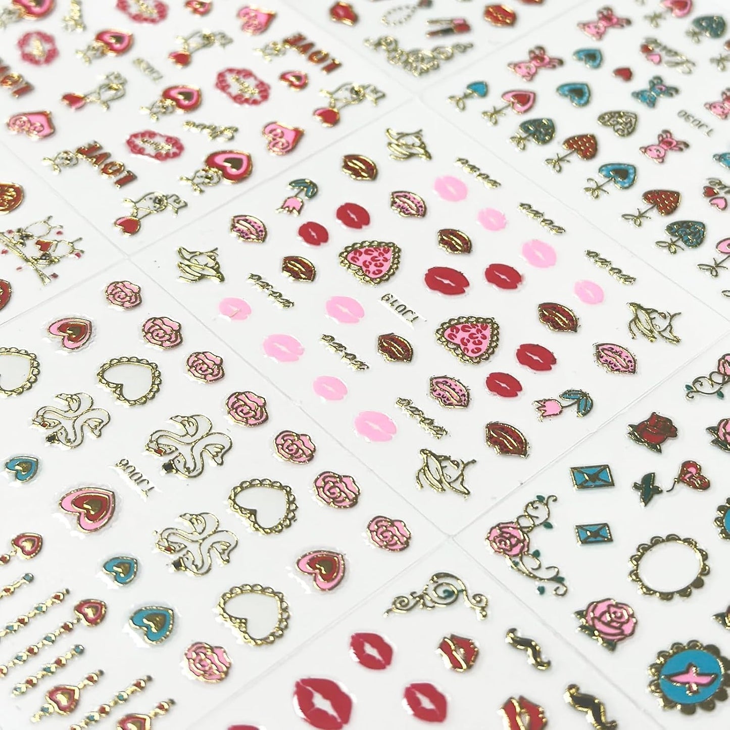 30 Sheets Valentine Nail Stickers: 3D Self-Adhesive Red Heart Designs, Rose Lip Bow, Valentine Decals & Supplies