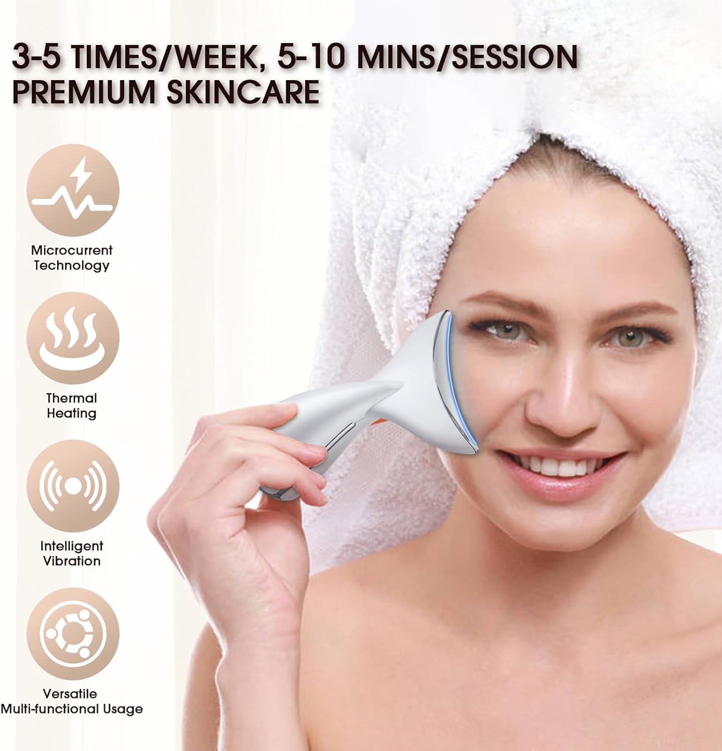 Face & Neck Massager | White LED Red-Light-Therapy-for-Face and Neck, Red Light Therapy Wand, 3 Color Led Massager for Skin Care