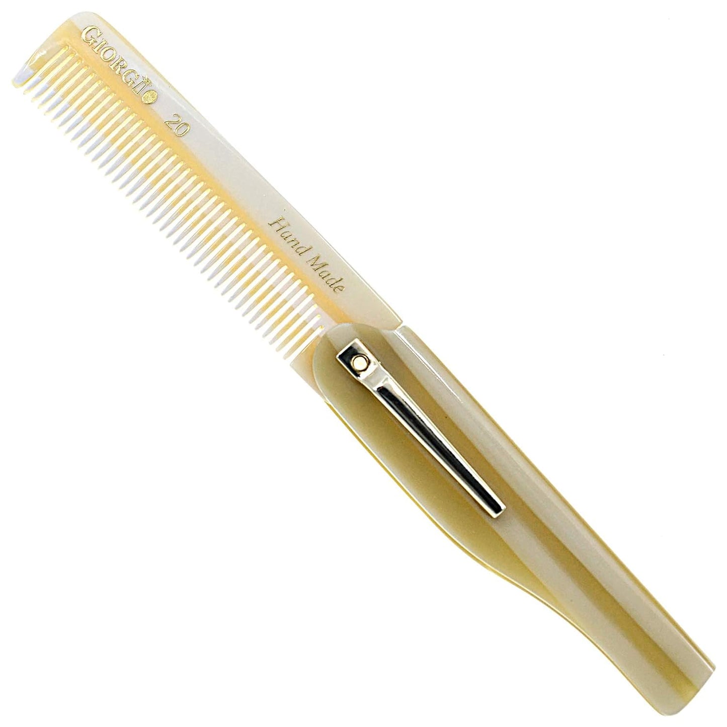 Giorgio G20 IVY Folding Fine Tooth Mustache and Beard Comb 6.5 Inches - Sawcut and Hand Polished Ivory Styling and Travel Comb for Everyday Hair Care