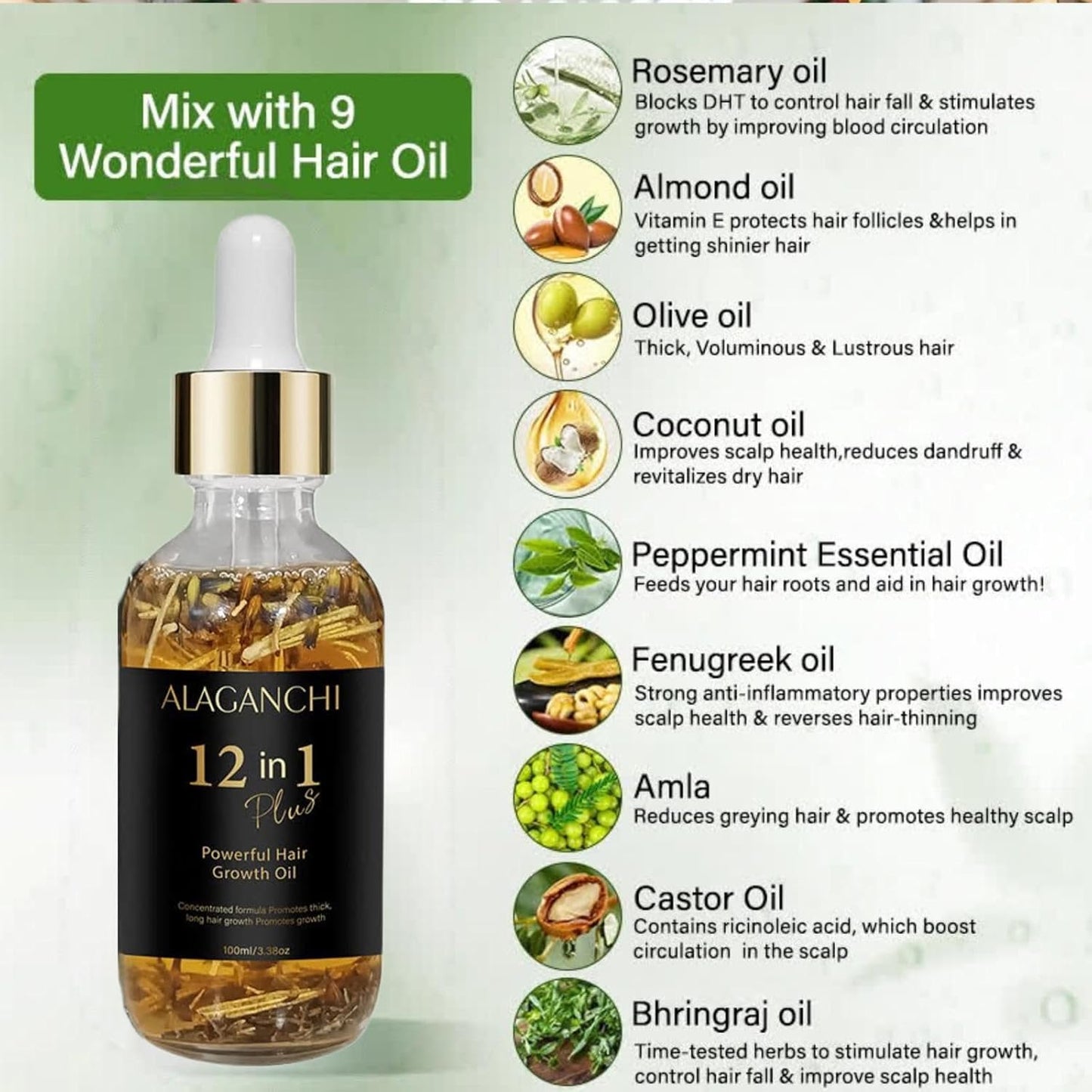 12-in-1 Hair Growth Oil – Rosemary, Amla & Castor Oil | Strengthens, Nourishes, Reduces Hair Fall | Natural Herbal Blend | Non-Greasy | Paraben & Sulfate-Free