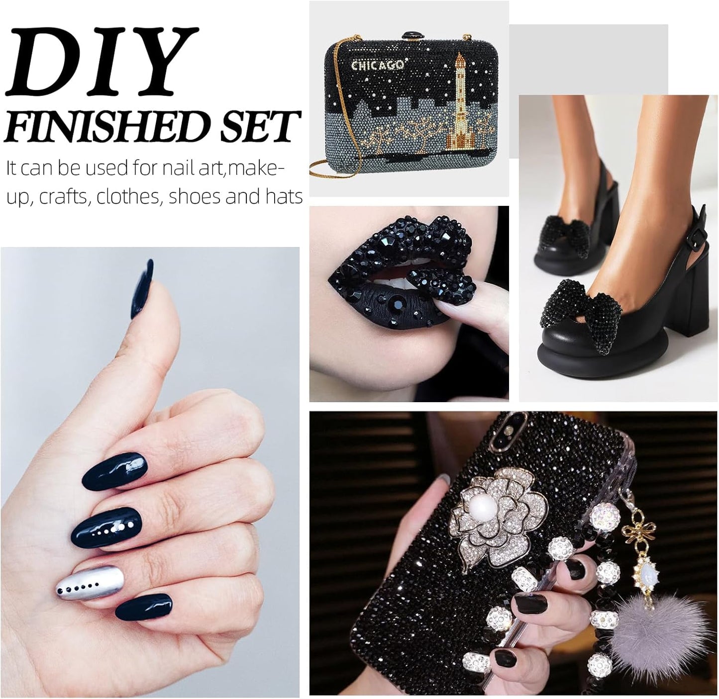 Black Flatback Rhinestones, Glass Rhinestones for Nail Art and Craft, Glue Fix, Loose Crystal Gemstones(Black, SS10, 2880pcs, 2.7-2.8mm)