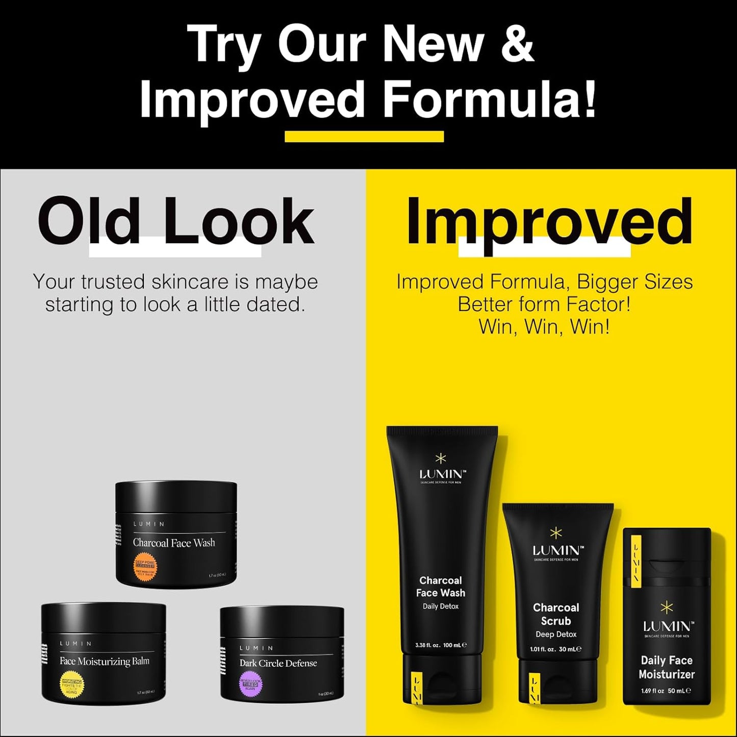 Lumin Charcoal Face Wash for Men Skincare - Daily Detox, Hydrating Face Cleanser, Removes Impurities, Exfoliates, Unclogs Pores, Controls Oil, Soothes Irritation, All Skin Types, 1 Pack