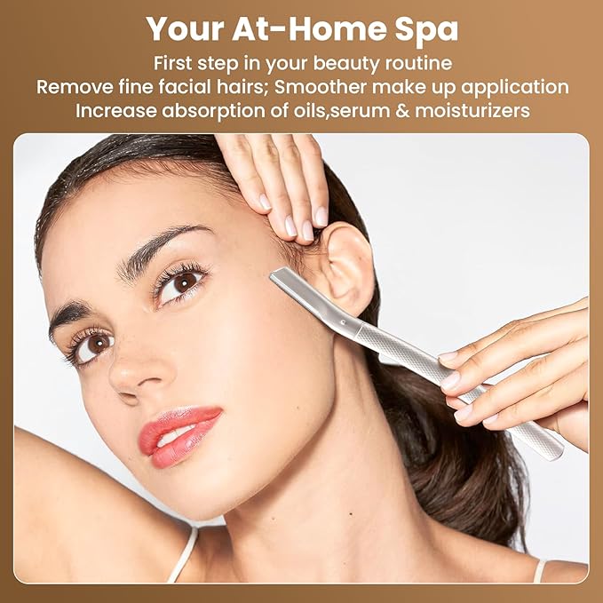 Eyebrow Razor Dermaplaning Tool with 10 Blade Refills Exfoliating Face Razors for Women Facial Razor for Peach Fuzz and Eyebrow Hair Removal
