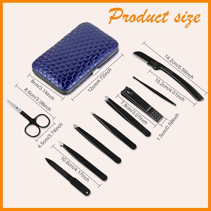 Yougai 9 Pcs Tweezers and Nail Clippers Kit for Facial Hair Women with Travel Case, Professional Stainless Steel Eyebrow Tweezers Kit Great Precision Tweezers for Daily Beauty Tool