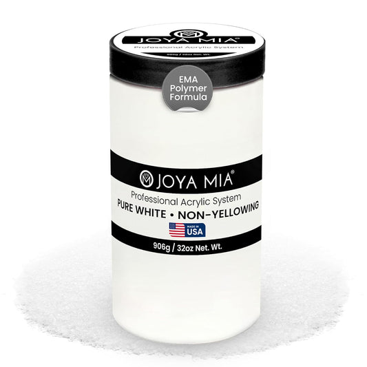 Joya Mia Acrylic Powder for Nails, MMA-Free, Super Adhesion Professional Powder for Flawless & Long-Lasting Nail Enhancements, Easy Application, Vibrant & Stunning Colors - Pure White, 32 oz