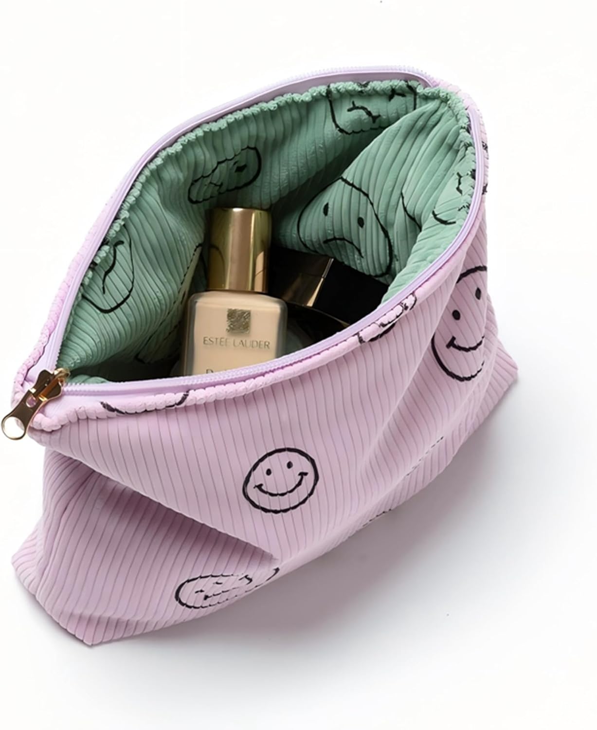 Cosmetic Bags for Women - Corduroy Cosmetic Bag Aesthetic Women Handbags Purses Smile Dots Makeup Organizer Storage Makeup Bag Girls Case Bags (Double Purple Green)