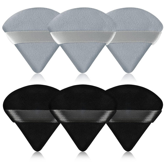 Pimoys 6 Pieces Powder Puff Face Triangle Makeup Blender Sponge Soft Velour Puffs for Loose Powder Setting Powder Cosmetic Foundation Sponge Beauty Makeup Tool, Black and Gray