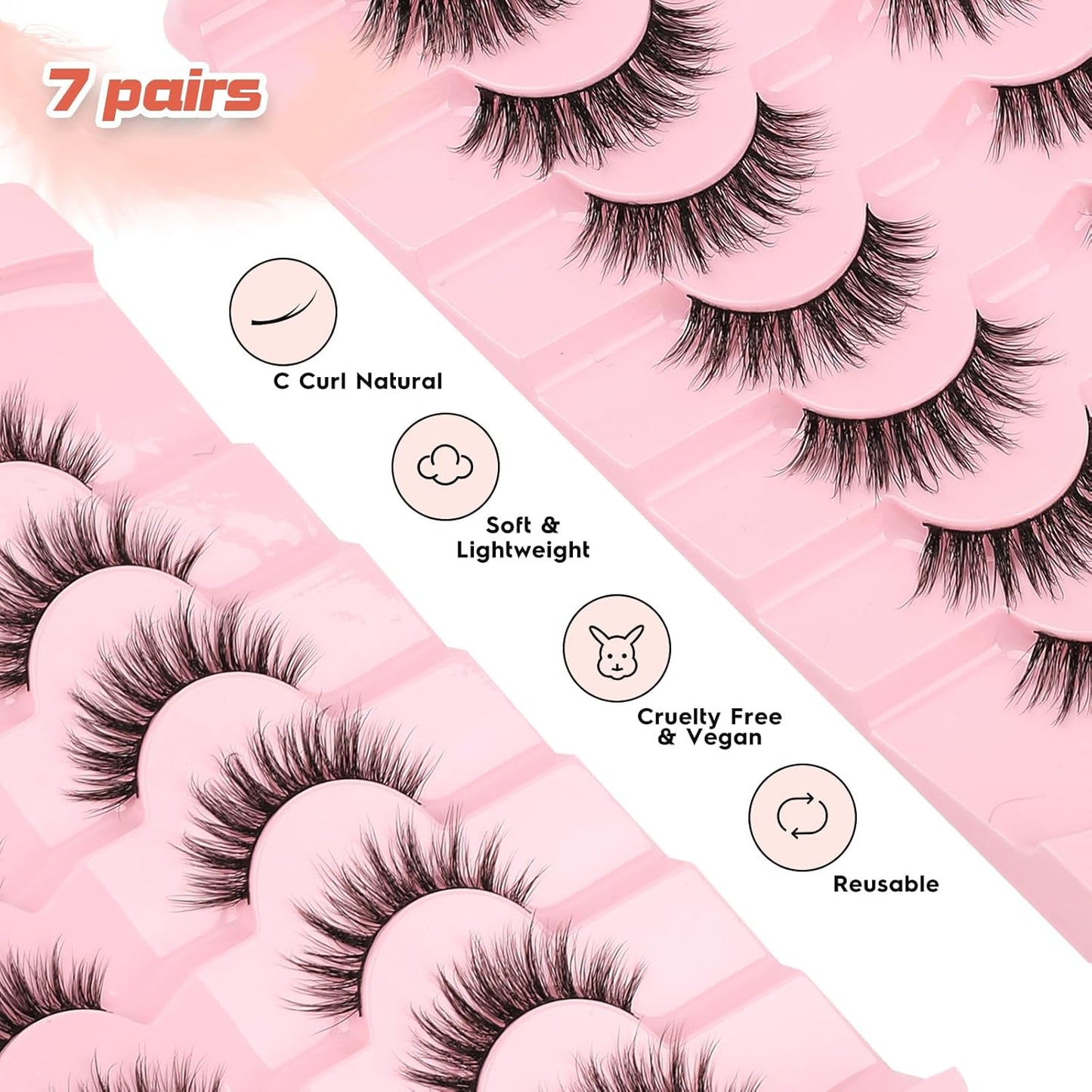 False Lashes Wispy Eyelashes Natural Look 15MM Fake Eyelash with 0.1MM Thin Band Lightweight 3D Volume Fluffy Eye Lashes C Curl Soft Lash Pack Siligli 7 Pair